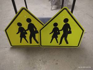 (2) Large Metal Reflective Crosswalk Signs