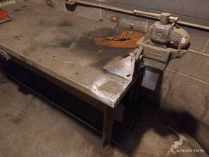Vintage Oswego Bench Vise & Metal Work Table