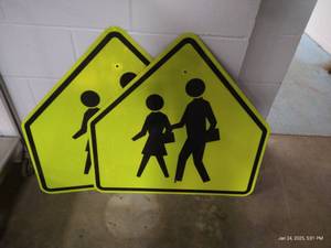 (2) Large Metal Reflective Crosswalk Signs