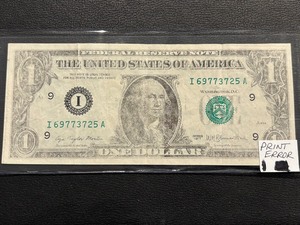 1977 Green Seal $1 Dollar Federal Reserve Note Printing Error