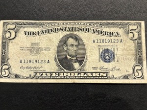 1953 Blue Seal $5 Dollar Silver Certificate