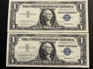 1957 Blue Seal $1 Dollar Silver Certificates Uncirculated Consecutive Triple and Double Numbers