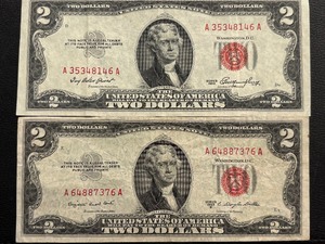1953 and 1953 B Red Seal $2 Dollar Notes