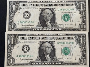 1963 B Green Seal $1 Dollar Federal Reserve Notes Uncirculated Consecutive