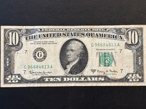 1963 A Green Seal $10 Dollar Federal Reserve Note