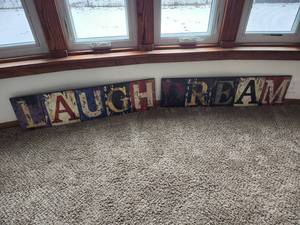lot 14 image: Rustic LAUGH & DREAM Wall Art