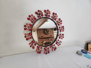 lot 17 image: Round Mirror with Red Gemstone Border