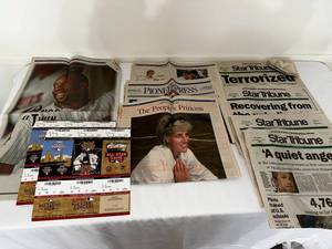 lot 61 image: Historic Newspapers & MLB Tickets Set