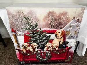 lot 66 image: Kirklands Holiday Puppies Wall Art