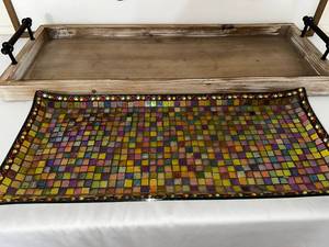 lot 72 image: Decorative Tray & Mosaic Glass Set