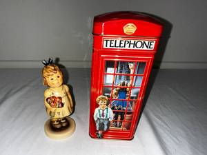 lot 89 image: Goebel Hummel Figurine & Telephone Tin
