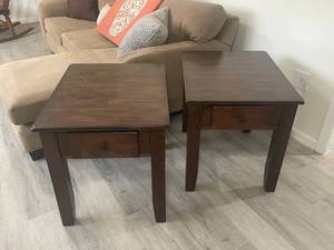 lot 105 image: Wood End Tables with Drawer Pair