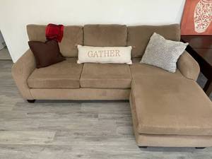 lot 107 image: Taupe Sectional Sofa with Ottoman