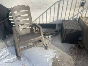 lot 212 image: Outdoor Plastic Patio Chair & Storage Box