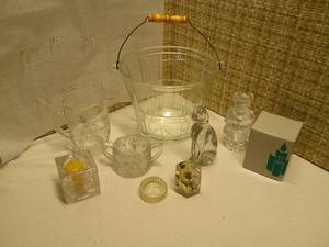 Vintage Glass Ice Bucket with Handle
