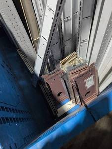 lot 3V image: Four sections of gondola Industrial Metal Shelving