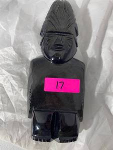 lot 17 image: Hand-Carved Black Stone Tribal Figure Sculpture