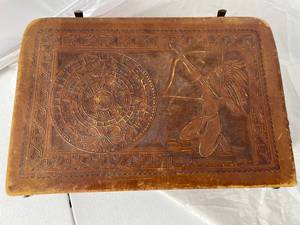 lot 24 image: Vintage Embossed Leather Briefcase with Aztec Design