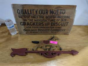 lot 39 image: Vintage Chicago Biscuit Co. Sign & Horse Weathervane