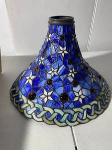 lot 49 image: Stained Glass Lamp Shade Blue Mosaic Design