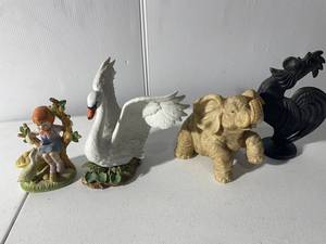 lot 55 image: Vintage Ceramic Figurine Collection Swan Elephant Rooster Girl