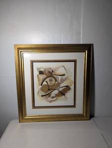 lot 107 image: Abstract Art Framed Print in Golden Wood Frame