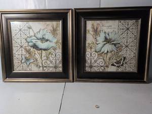 lot 112 image: Kirklands Azure Blue Poppies Framed Wall Art Set