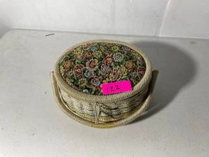 lot 122 image: Vintage Sewing Basket with Tapestry Lid