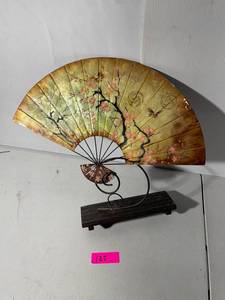 lot 125 image: Elegant Cherry Blossom Design Metal Fan Sculpture