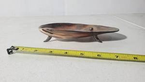 lot 130 image: Artisan Decorative Shell Dish with Silver Metal Feet