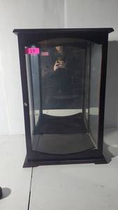lot 137 image: Glass Display Cabinet with Dark Wood