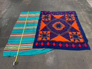 lot 186 image: Vintage Biederlack and Striped Blankets - 2 Pieces