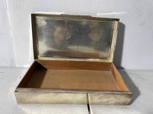 lot 223 image: Vintage Rectangular Silver-Plated Metal Box with Wood Interior