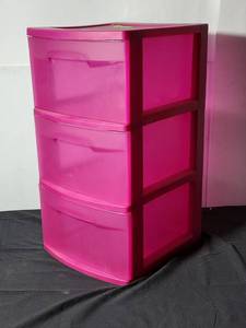lot 257 image: Sterilite 3-Drawer Pink Storage Unit