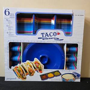 lot 69 image: 6-Piece Taco Set with Holders, Tray, and Tortilla Warmer