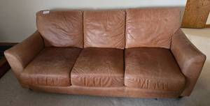 lot 76 image: Used Brown Leather Sofa