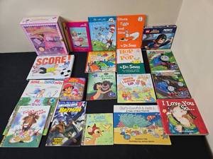 lot 87 image: Large Collection of Childrens Books Including Dr. Seuss, Pinkalicious, and LEGO Sets