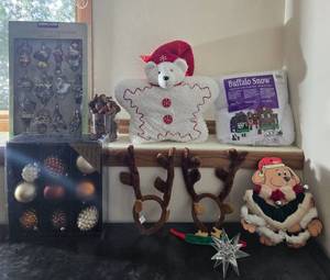 lot 210 image: Christmas Holiday Decor Collection with Ornaments, Snow, and Plush