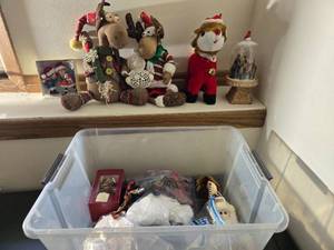 lot 211 image: Christmas Decoration Set with Plush Reindeer and Santa Figures