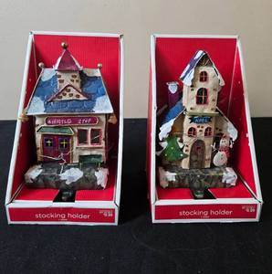 lot 227 image: Set of 2 Holiday Village Stocking Holders