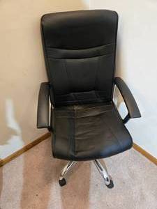 lot 300 image: Black Leather Office Chair with Chrome Base and Armrests
