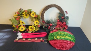 lot 114 image: Festive Holiday Decor Collection Featuring Wreaths and Ornaments