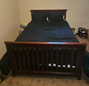 lot 116 image: Solid Wood Full-Size Bed Frame with Slatted Design