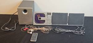 lot 123 image: Brookstone Audio System with CD Player and Speakers
