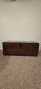 lot 127 image: Rustic Wooden Storage Chest with Iron Accents