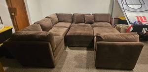 lot 136 image: Large Sectional Sofa in Brown Microfiber
