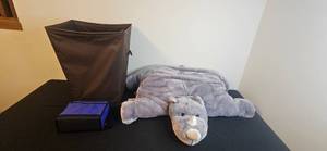 lot 145 image: Large Plush Rhino Pillow and Pop-Up Laundry Hamper Set