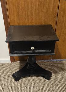 lot 261 image: Black Pedestal Side Table with Storage Drawer
