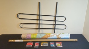 lot 266 image: Collection of T-Track, Drill Bit Sets, Level, Map Poster, and Bed Frame Components