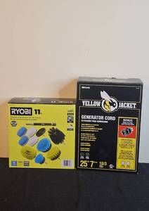 lot 274 image: 11-Piece Ryobi Cleaning Kit and Yellow Jacket Generator Cord Set